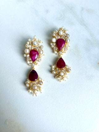 Lucy Ruby Double Drop Earrings