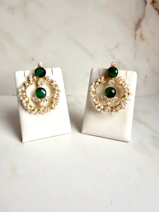 Crimson Emerald Pearl Earrings