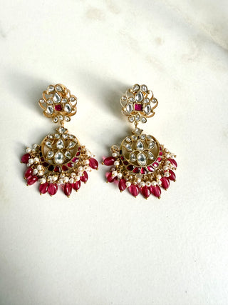 Ruby Red Kundan Semi-Precious Stone Earrings