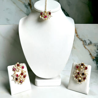Mughal Luxury Ruby & Pearl Tika Set