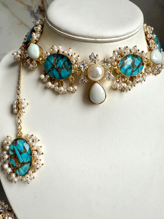 Aqua Tara Pearl Choker Set