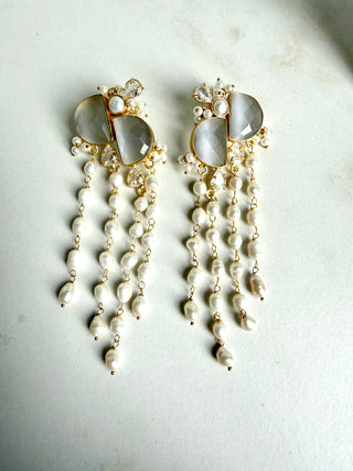 Grey Cascade Pearl Drop Earrings