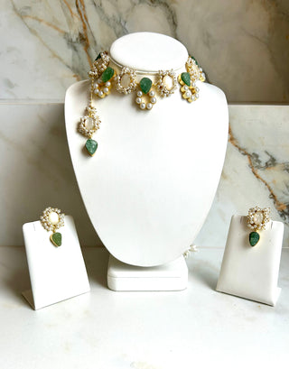 Green Druzy & Pearl Set