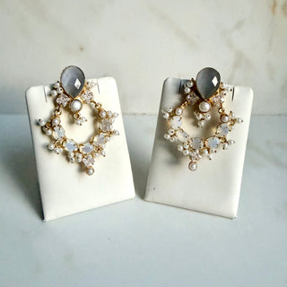 Moonstone & Pearl Gemstone Earrings
