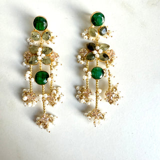 Samah Long Emerald Statement Earrings