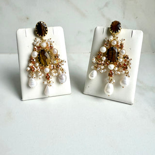 Smoky Topaz and Gold Leaf Carving Chandeliers