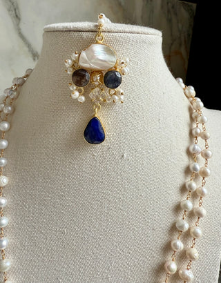Luxury Navy Double Pearl Mala Set