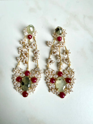 Ruby & Prehnite Statement Earrings