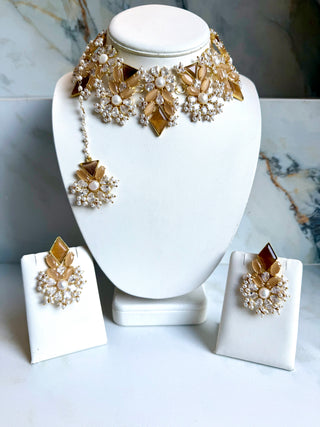 Champagne Royale – Pearl & Crystal Choker Set