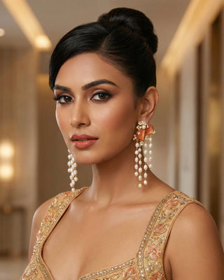 Orange Pearl Cascade Earrings