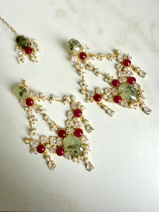 Aarohi Statement Ruby & Prehnite Tika Set
