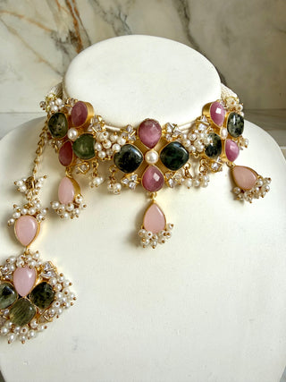 Pink & Black Pearl Choker Set