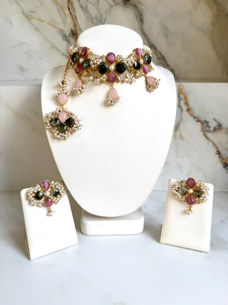 Pink & Black Pearl Choker Set
