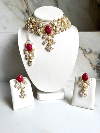 Ruby Royale Pearl Bridal Jewellery Set - Meeraa Jewels
