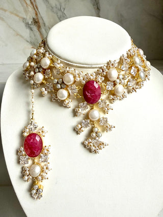 Ruby Royale Pearl Bridal Jewellery Set - Meeraa Jewels