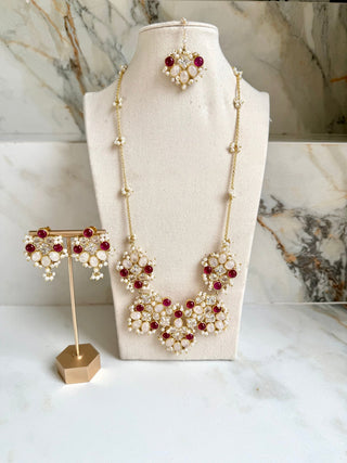 Zahra Moti Pearl & Crystal Indian Mala Set - Meeraa Jewels