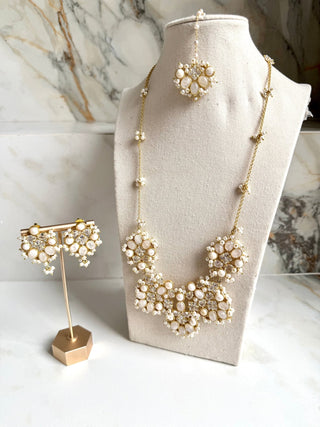 Zahra Moti Pearl & Crystal Indian Mala Set - Meeraa Jewels