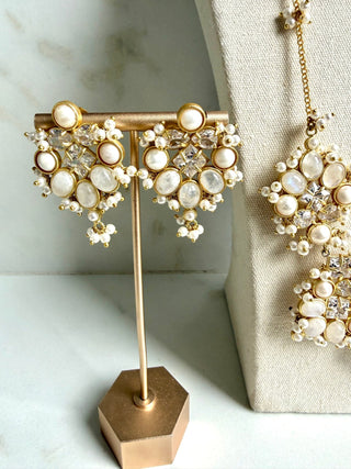 Zahra Moti Pearl & Crystal Indian Mala Set - Meeraa Jewels