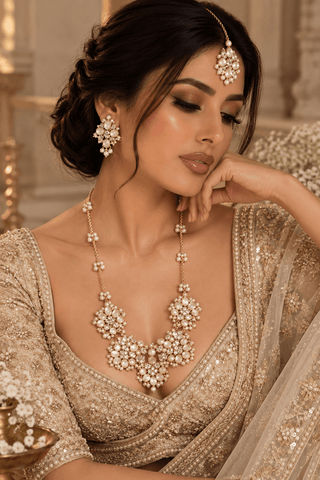 Zahra Moti Pearl & Crystal Indian Mala Set - Meeraa Jewels